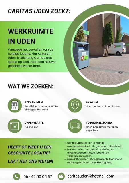 Flyer Caritas zoekt werkruimte